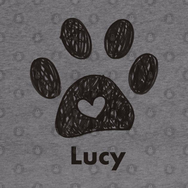Lucy name made of hand drawn paw prints by GULSENGUNEL